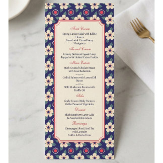 Folk Floral Wedding Dinner Menu Card