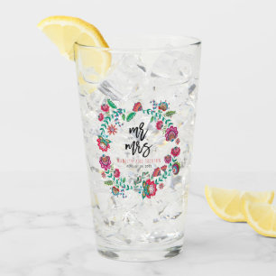 Folk Floral Wedding Drinking Glass Rustic Floral