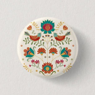 Folk Floral With Birds 3 Cm Round Badge