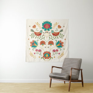 Folk Floral With Birds Tapestry