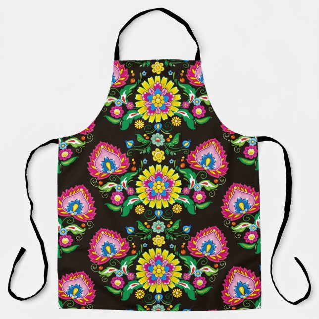 Folk flourish pattern: retro colourful tiles apron (Front)