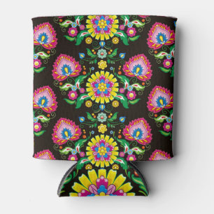 Folk flourish pattern: retro colourful tiles can cooler
