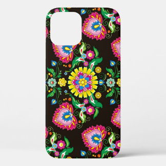Folk flourish pattern: retro colourful tiles iPhone 12 case