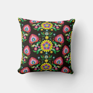Folk flourish pattern: retro colourful tiles cushion