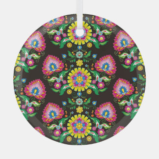 Folk flourish pattern: retro colourful tiles glass tree decoration