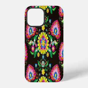 Folk flourish pattern: retro colourful tiles iPhone 12 case