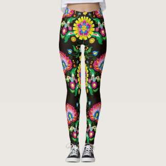 Folk flourish pattern: retro colourful tiles leggings