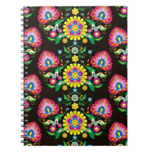 Folk flourish pattern: retro colourful tiles notebook