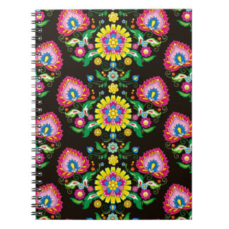Folk flourish pattern: retro colourful tiles notebook