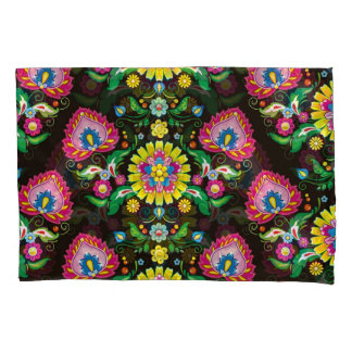 Folk flourish pattern: retro colourful tiles pillowcase