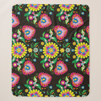 Folk flourish pattern: retro colourful tiles sherpa blanket