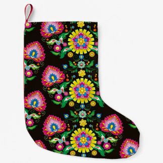 Folk flourish pattern: retro colourful tiles small christmas stocking