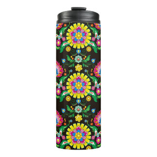 Folk flourish pattern: retro colourful tiles thermal tumbler