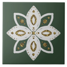 folk flower 1 green and white