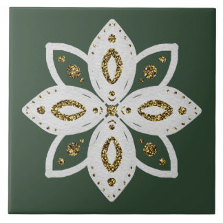 folk flower 1 green and white tile