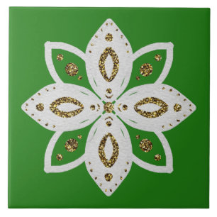 folk flower 1 green and white tile