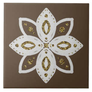 folk flower 1 lite brown and white tile