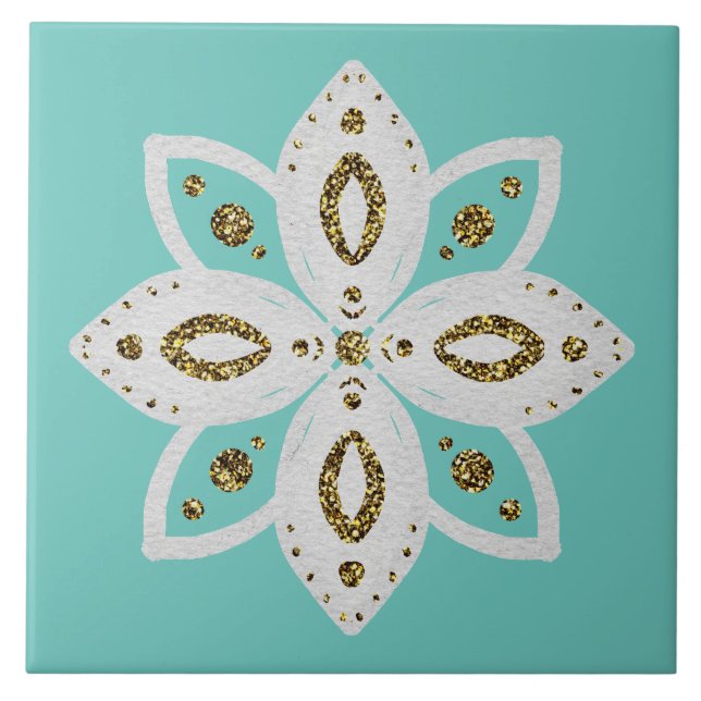 folk flower 1 lite brown and white tile (Front)