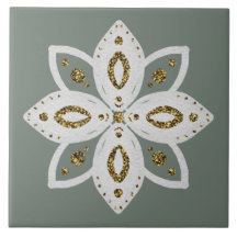folk flower 1 lite green and white