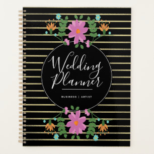 Folk Flower Bouquet Foil Stripes Wedding Planner