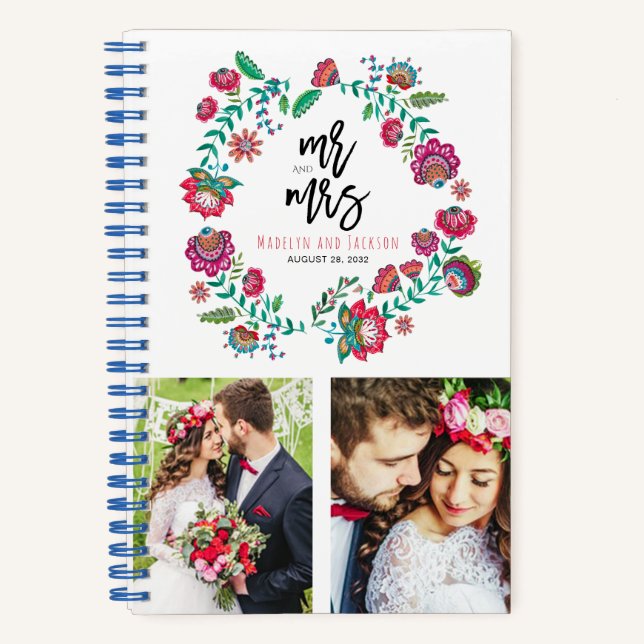 Folk Flowers floral Wedding Notebook (Front)