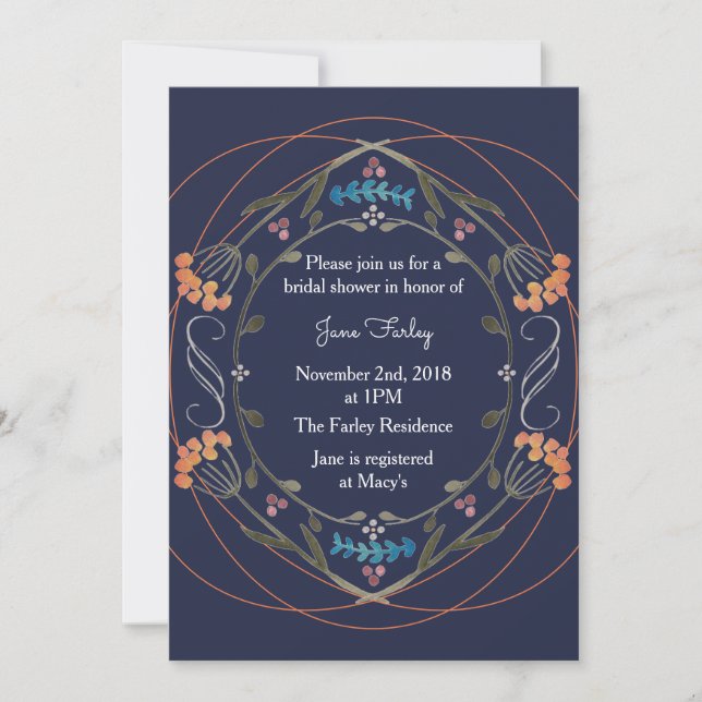 Folk Flowers Invitation w/ Navy (Front)
