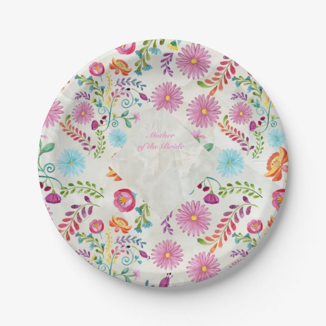 Folk Flowers Mother of Bride Gift- Customisable Paper Plate (Front)