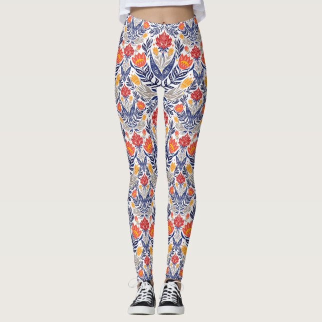 Folk flowers pattern   leggings (Front)