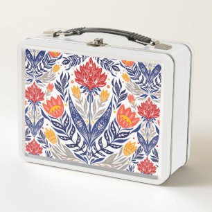 Folk flowers pattern metal lunch box