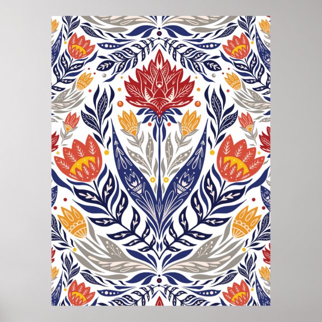 Folk flowers pattern  poster (Front)