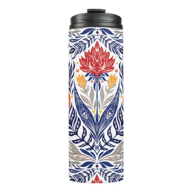Folk flowers pattern  thermal tumbler (Front)