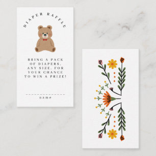 Folk Flowers Teddy Bear Bearly Wait Diaper Raffle Enclosure Card