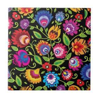 Folk Garden at Midnight Tile