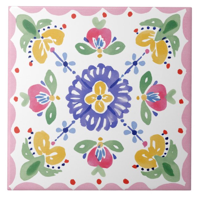 Folk Garden Watercolor Tile (Front)