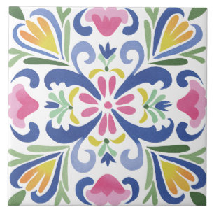 Folk Garden Watercolor Tile