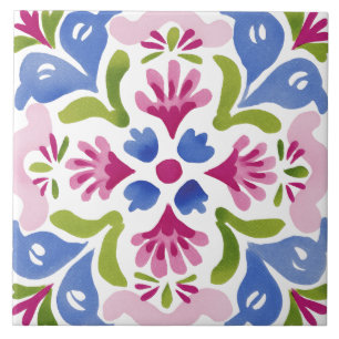 Folk Garden Watercolor Tile
