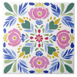 Folk Garden Watercolor Tile