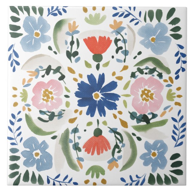 Folk Garden Watercolor Tile (Front)