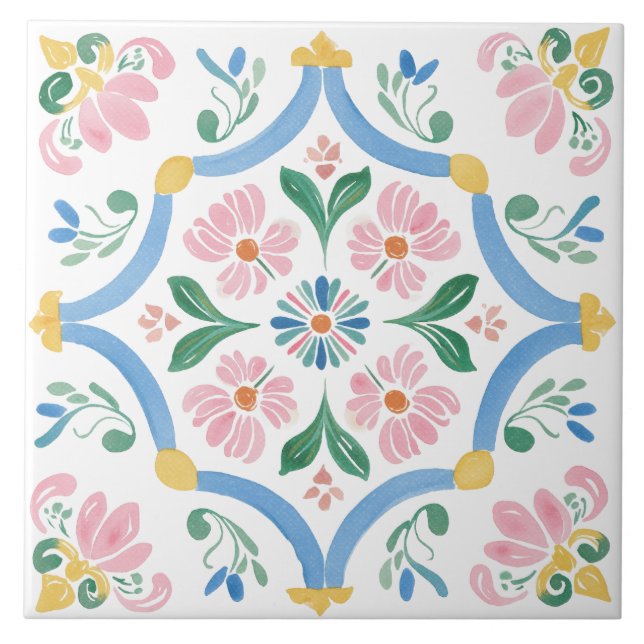 Folk Garden Watercolor Tile (Front)