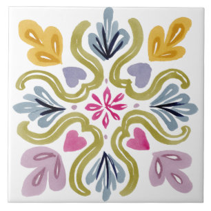 Folk Garden Watercolor Tile