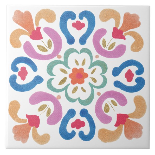 Folk Garden Watercolor Tile (Front)