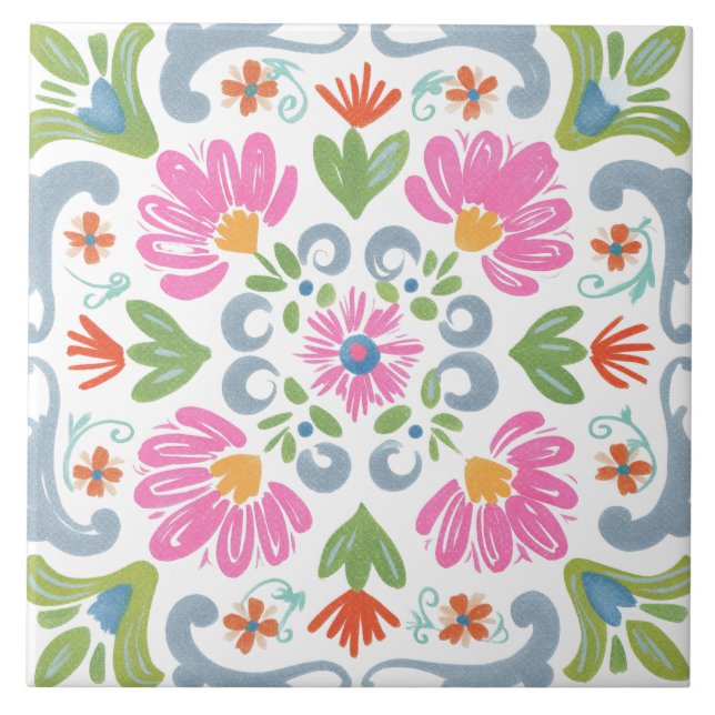 Folk Garden Watercolor Tile (Front)