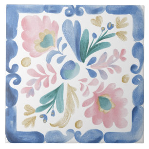 Folk Garden Watercolor Tile
