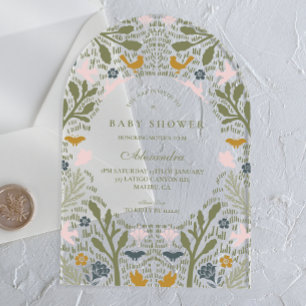 Folk Garden Woodland Baby Shower Acrylic Invitations