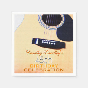 Folk Guitar 45th Birthday Celebration Paper Napkin