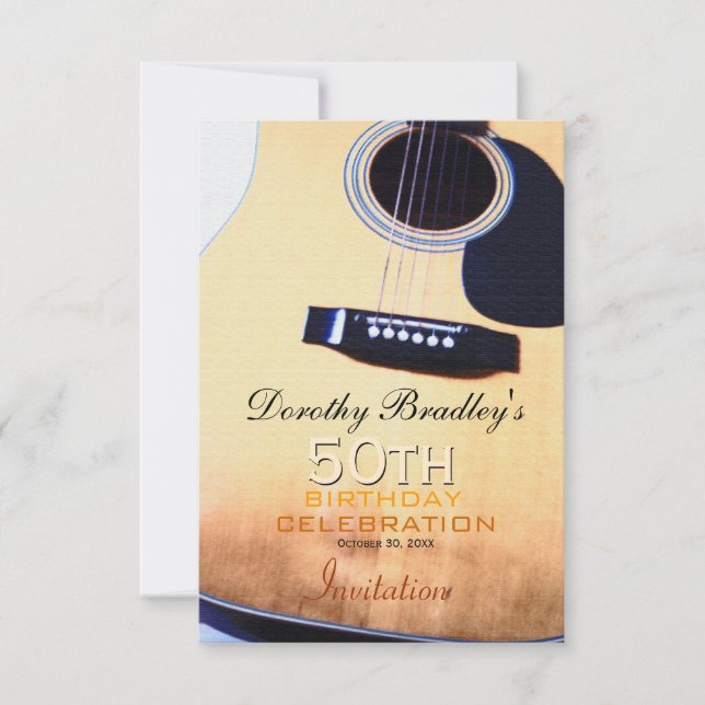 Folk Guitar 50th Birthday Celebration Invitation (Front)