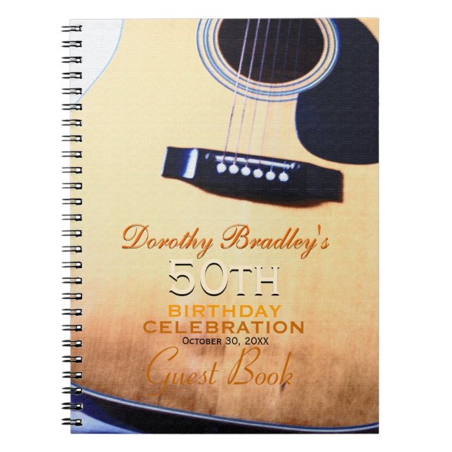 Folk Guitar 50th Birthday Personalised Guest Book (Front)