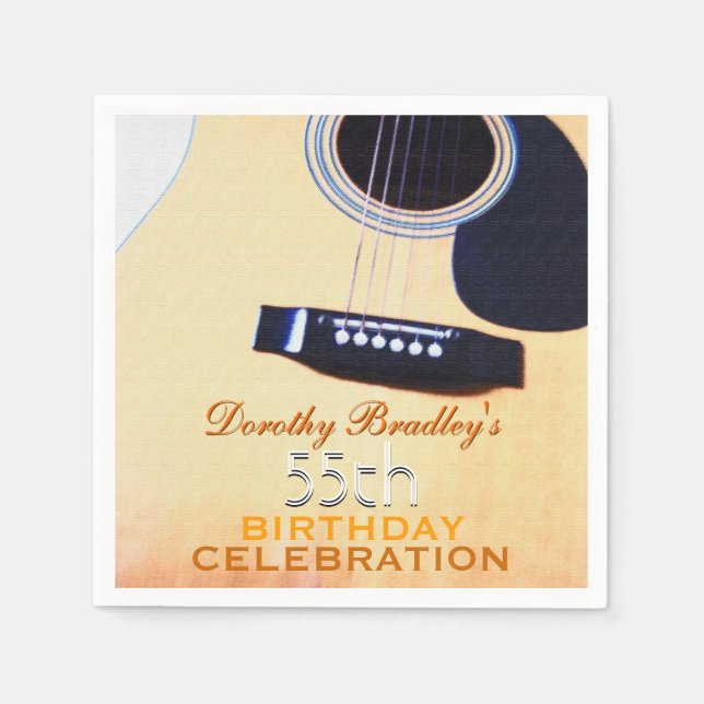 Folk Guitar 55th Birthday Celebration Paper Napkin (Front)