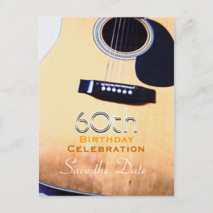 Folk Guitar 60th Birthday Save the date Postcard