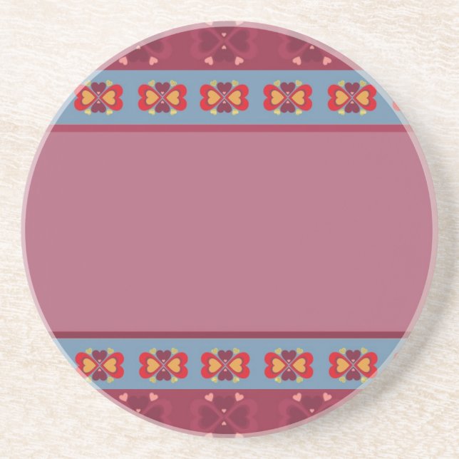 Folk Heart Pattern Coaster (Front)